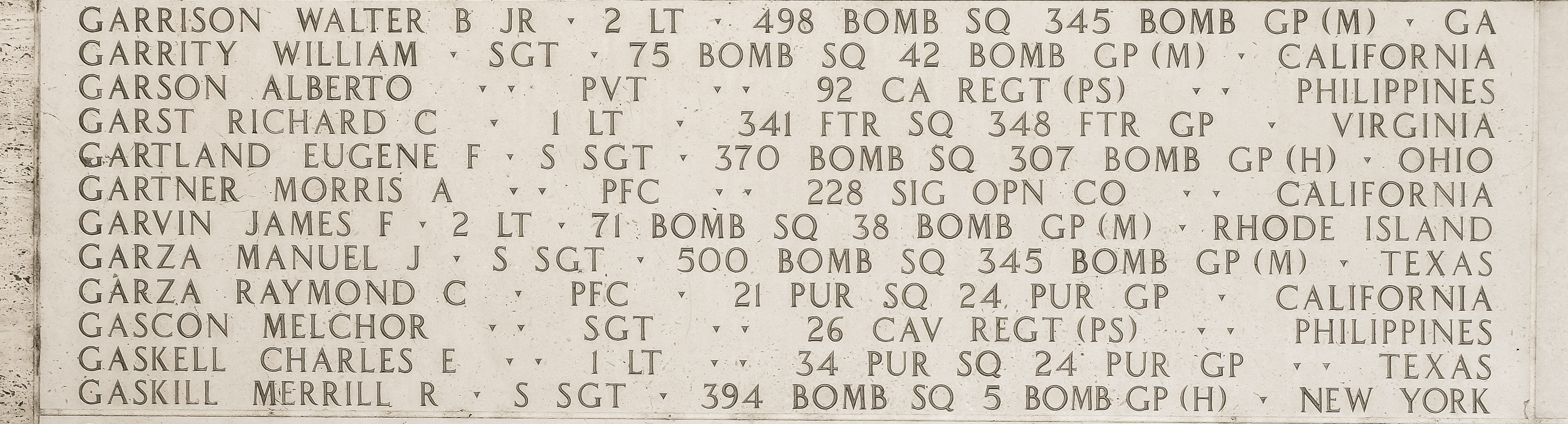 James F. Garvin, Second Lieutenant